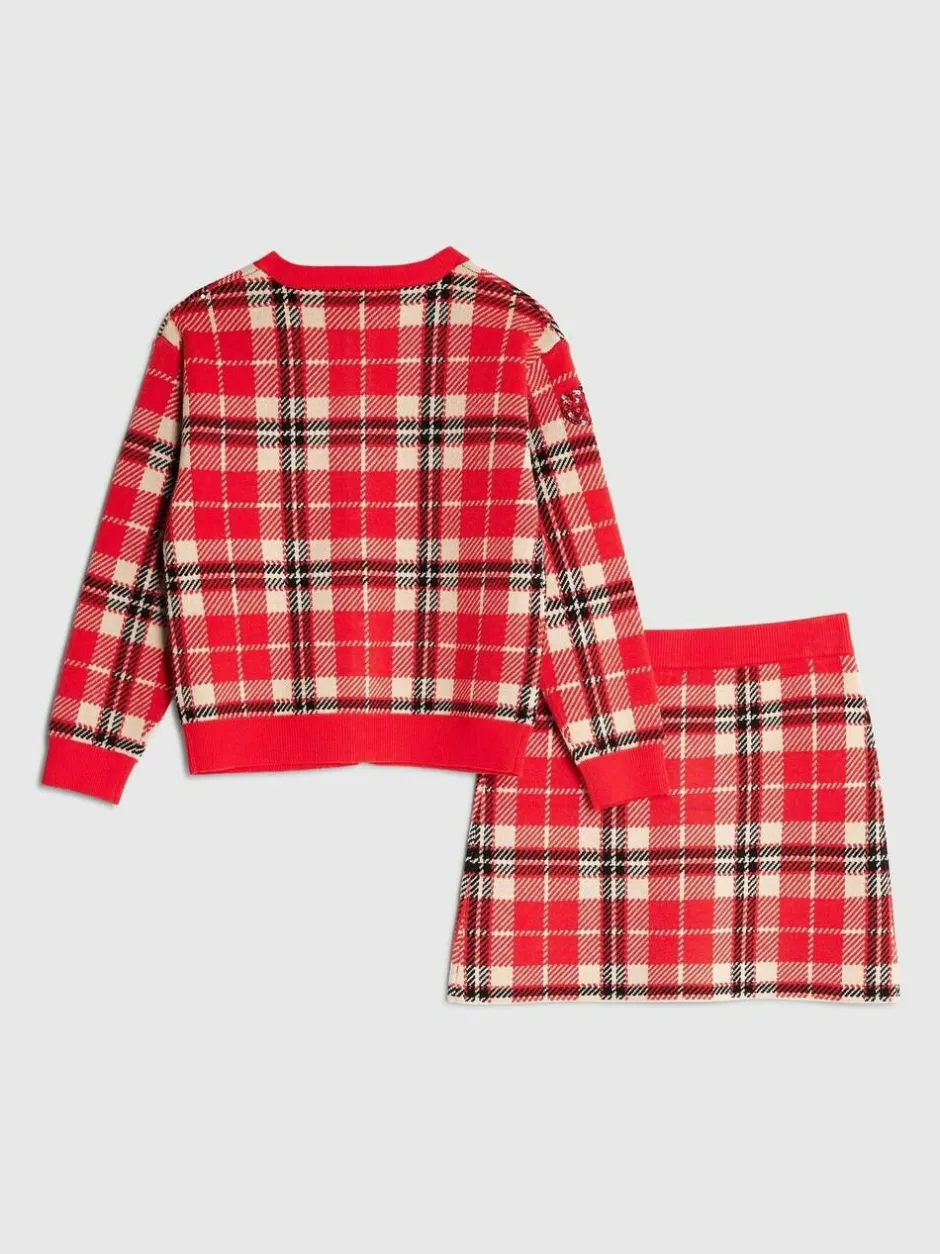 River Island Red Tartan Sequin Cardigan & Skirt Set Sale