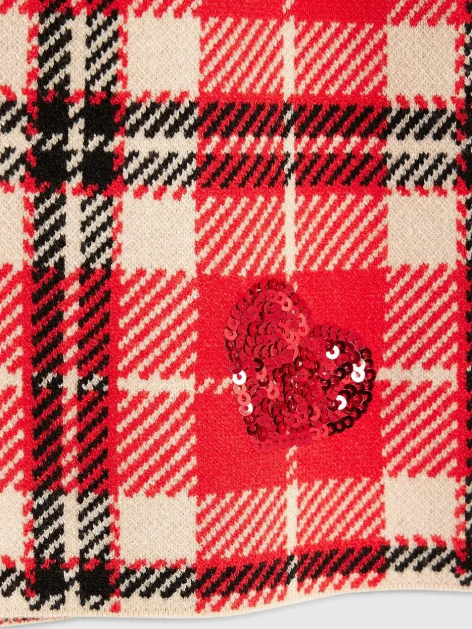 River Island Red Tartan Sequin Cardigan & Skirt Set Sale
