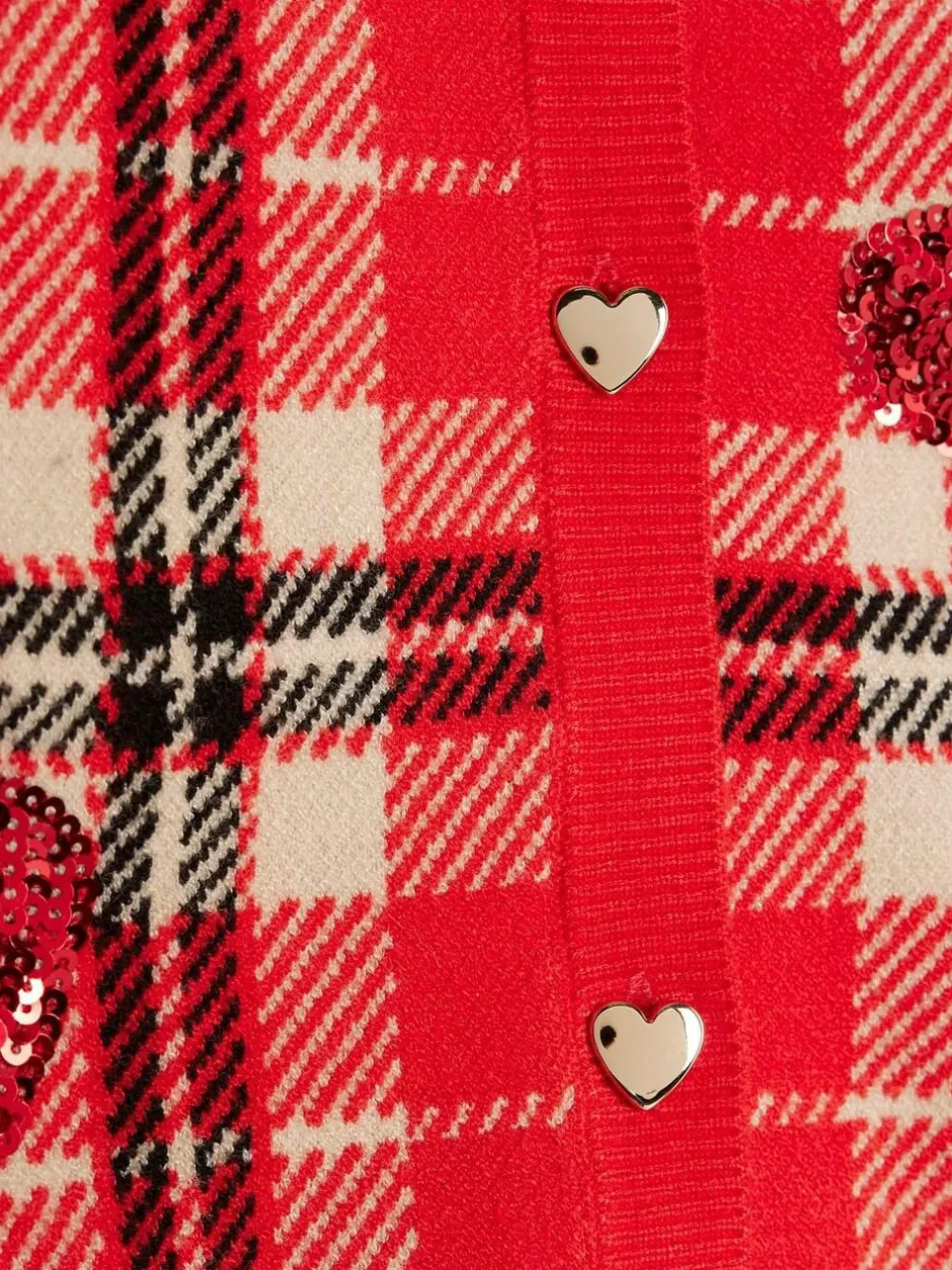 River Island Red Tartan Sequin Cardigan & Skirt Set Sale