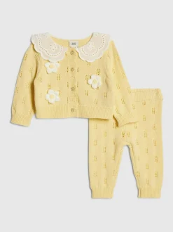River Island Yellow Broderie Daisy Knitted Cardigan & Leggings Set Clearance