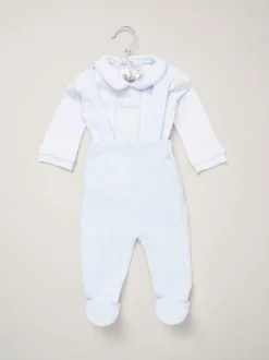 Rock-A-Bye Baby Boutique Baby Blue Velour Dungaree Trousers and Shirt Set New