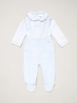 Rock-A-Bye Baby Boutique Baby Blue Velour Dungaree Trousers and Shirt Set New