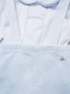Rock-A-Bye Baby Boutique Baby Blue Velour Dungaree Trousers and Shirt Set New