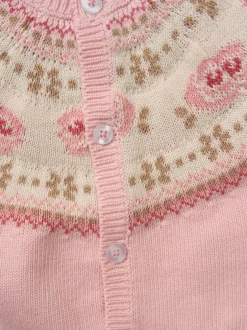 Rock-A-Bye Baby Boutique Pink True Knit Fairisle Pattern Cardigan And Trousers Outfit Set