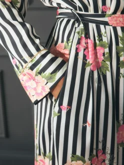 Rockett St George Black/White Flower Power Stripe Satin Robe Sale