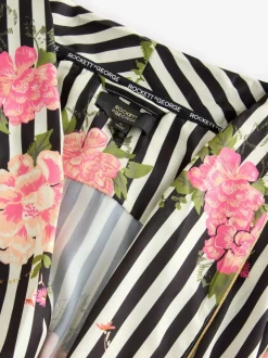 Rockett St George Black/White Flower Power Stripe Satin Robe Sale