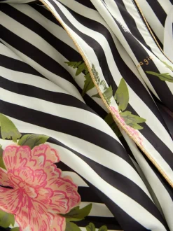 Rockett St George Black/White Flower Power Stripe Satin Robe Sale