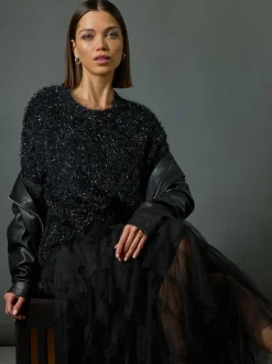 Roman Black Elasticated Mesh Layered Skirt Hot
