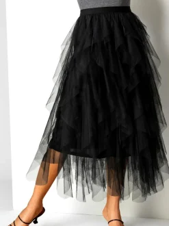 Roman Black Elasticated Mesh Layered Skirt Hot