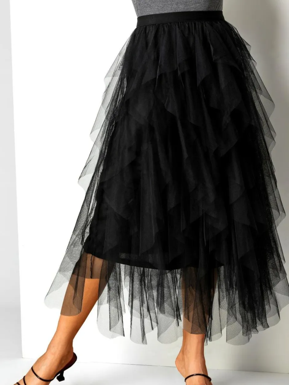 Roman Black Elasticated Mesh Layered Skirt Hot