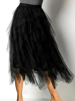 Roman Black Elasticated Mesh Layered Skirt Hot