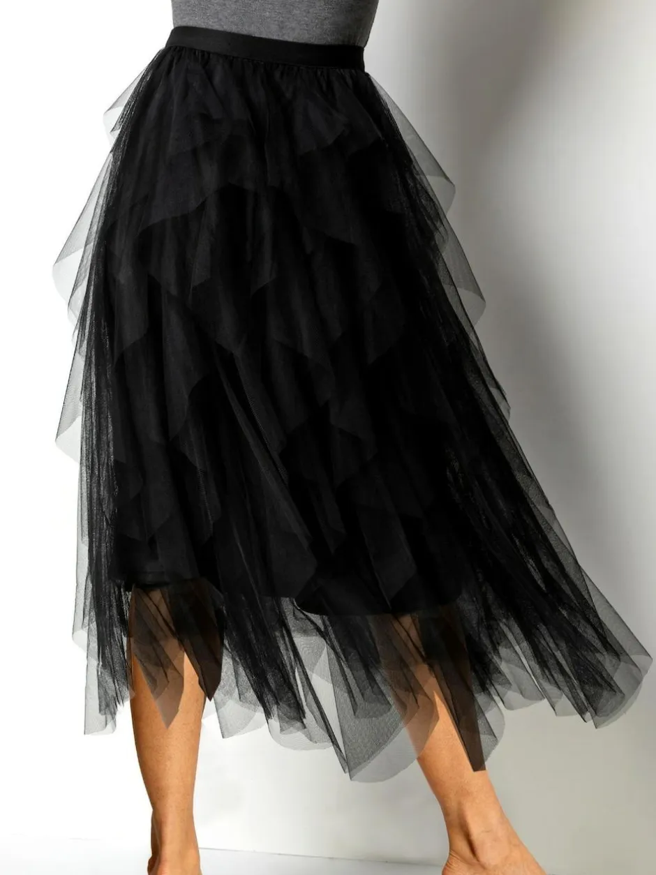 Roman Black Elasticated Mesh Layered Skirt Hot