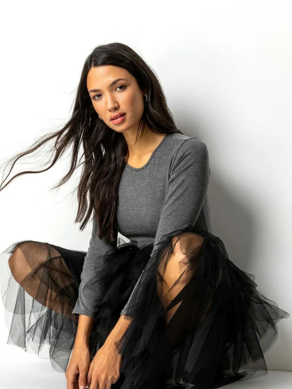 Roman Black Elasticated Mesh Layered Skirt Hot