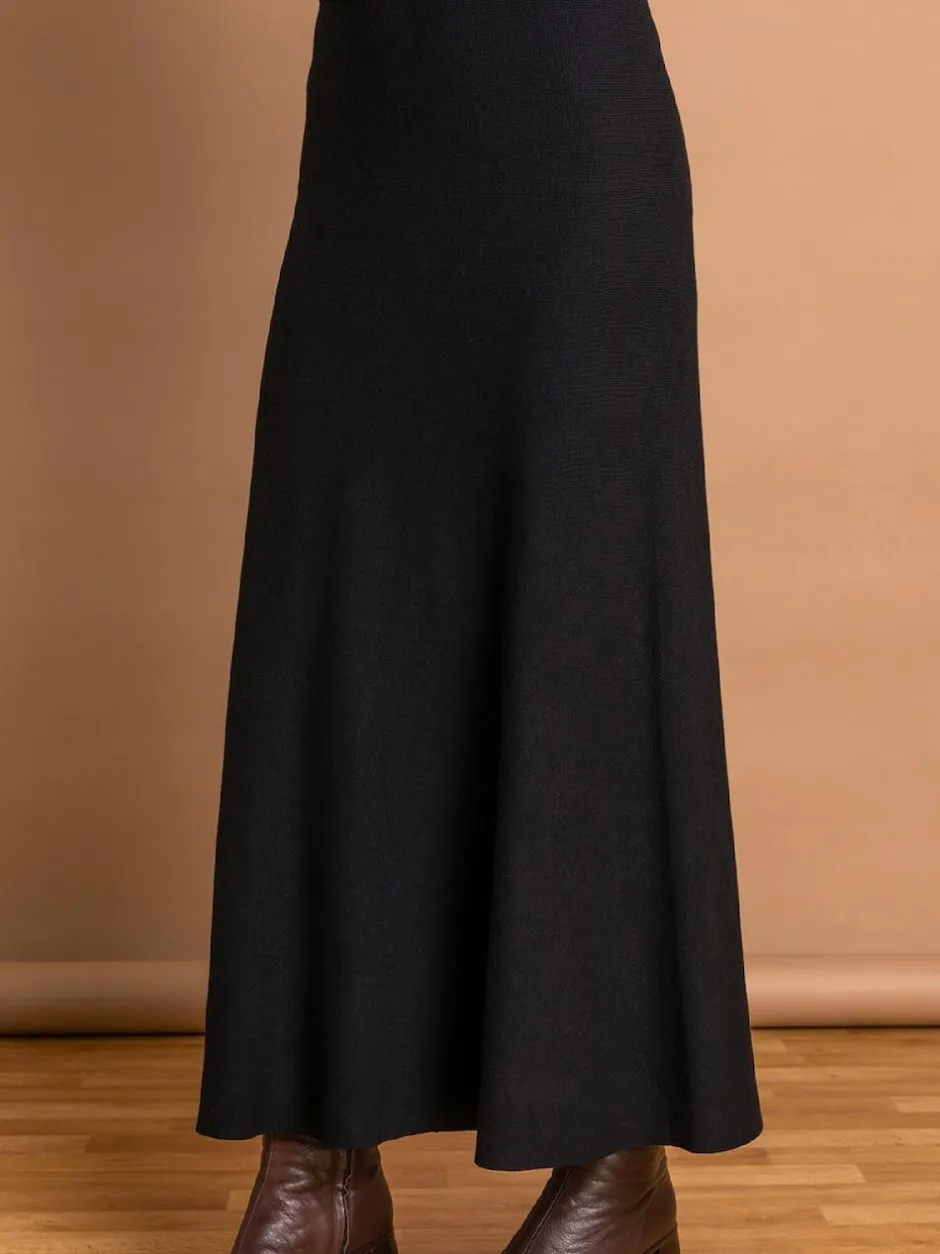 Roman Knitted Midi Stretch Skirt Black New