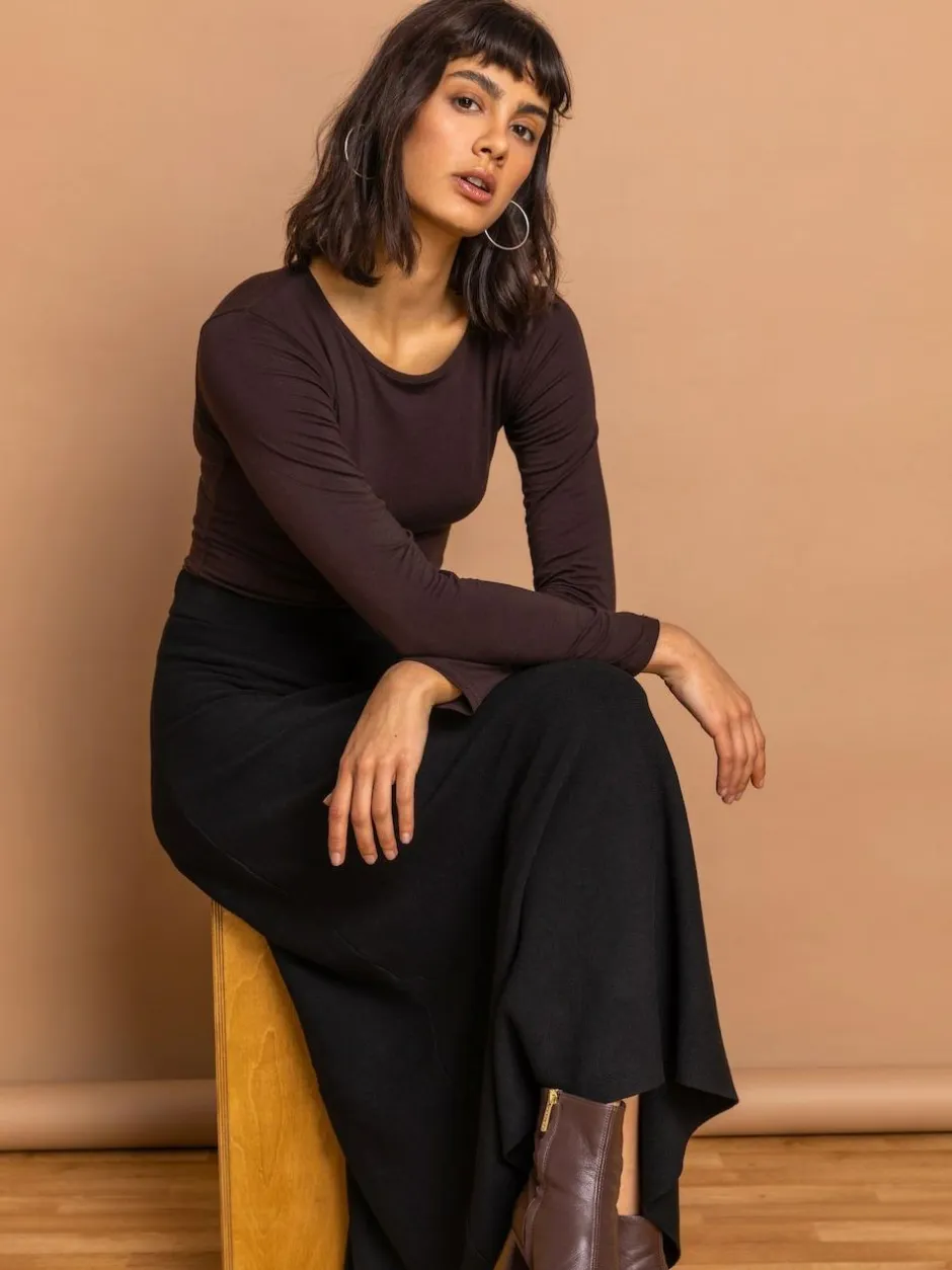Roman Knitted Midi Stretch Skirt Black New