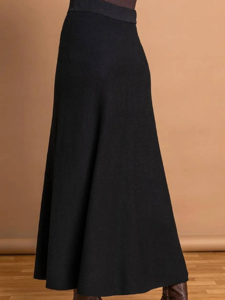 Roman Knitted Midi Stretch Skirt Black New