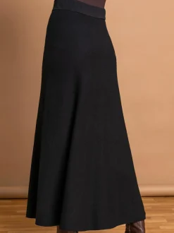 Roman Knitted Midi Stretch Skirt Black New
