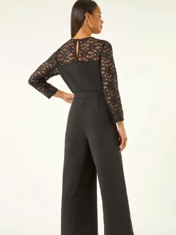 Roman Black Petite Lace Contrast Stretch Jumpsuit Discount