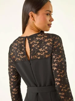 Roman Black Petite Lace Contrast Stretch Jumpsuit Discount