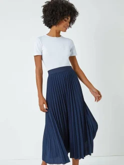 Roman Blue Pleated Maxi Skirt Online