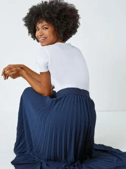 Roman Blue Pleated Maxi Skirt Online