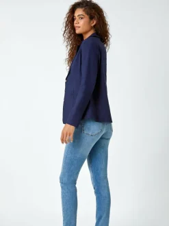 Roman Stretch Button Detail Blazer Blue Discount