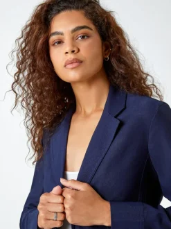 Roman Stretch Button Detail Blazer Blue Discount