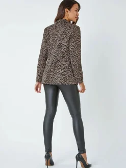 Roman Brown Animal Print Stretch Blazer Outlet