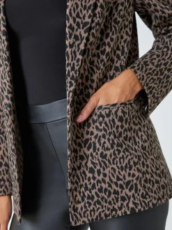 Roman Brown Animal Print Stretch Blazer Outlet