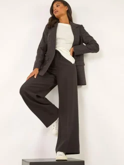 Roman Brown Check Print Longline Blazer Online