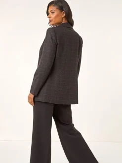 Roman Brown Check Print Longline Blazer Online