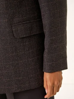 Roman Brown Check Print Longline Blazer Online