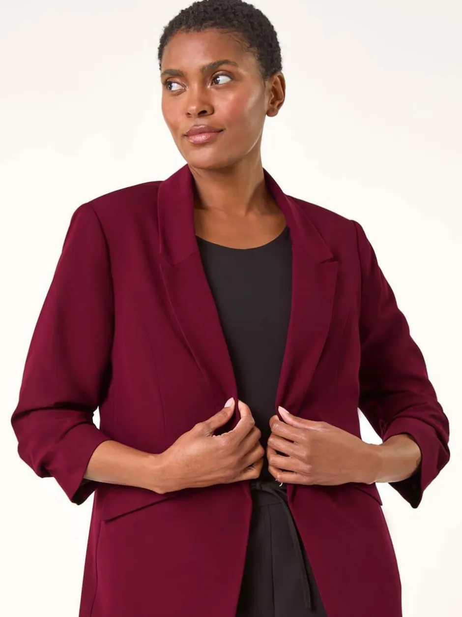 Roman Ruched Sleeve Stretch Blazer Red Outlet