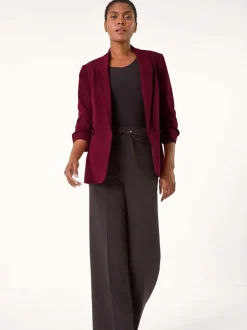 Roman Ruched Sleeve Stretch Blazer Red Outlet