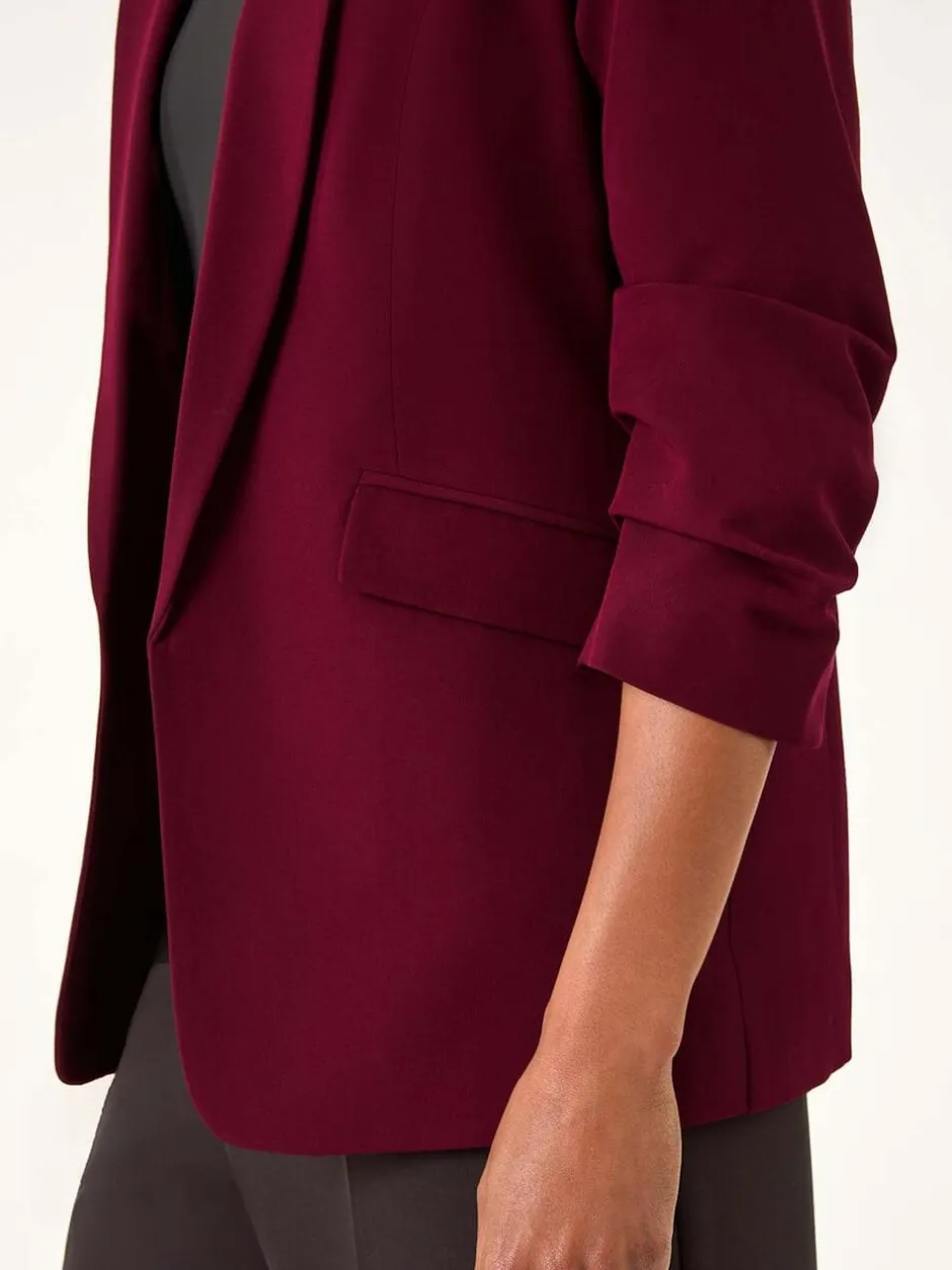 Roman Ruched Sleeve Stretch Blazer Red Outlet