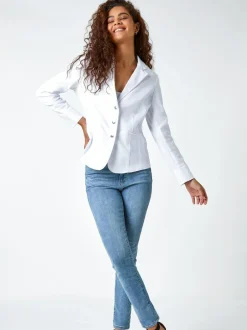 Roman Stretch Button Detail Blazer White New
