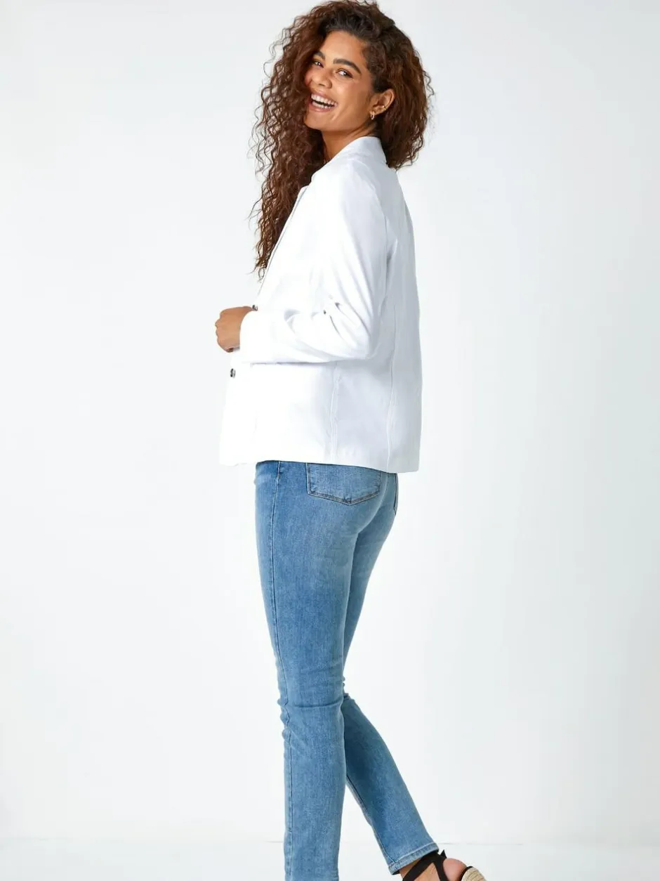 Roman Stretch Button Detail Blazer White New