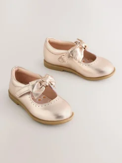 Next Bow Leather Touch Fastening Shoes Rose Gold Sale