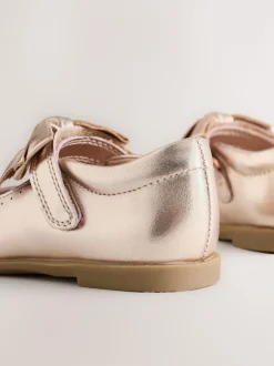 Next Bow Leather Touch Fastening Shoes Rose Gold Sale