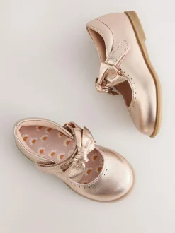 Next Bow Leather Touch Fastening Shoes Rose Gold Sale