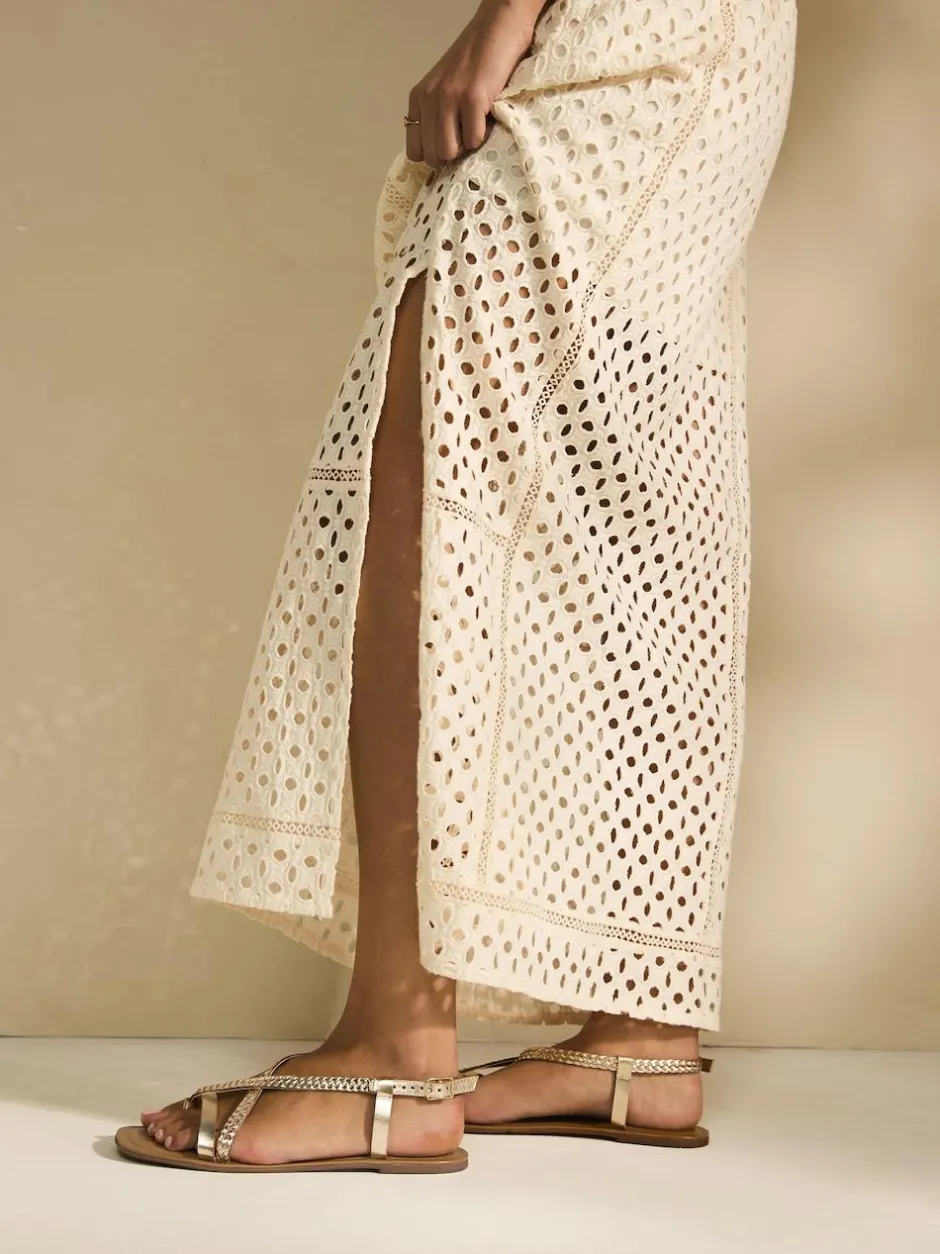 Next Rose Gold Leather Standard/Wide Fit Plait Strappy Toe Thong New