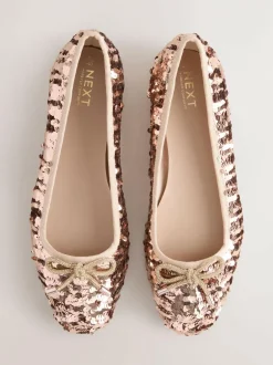 Next Rose Gold Sequin Standard/Wide Fit Round Toe Ballerina Shoes Hot