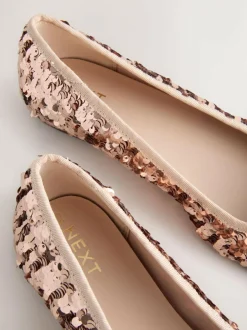 Next Rose Gold Sequin Standard/Wide Fit Round Toe Ballerina Shoes Hot