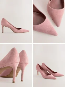Next Rose Pink Suede Standard/Wide Fit Leather Mid Court Shoes Hot