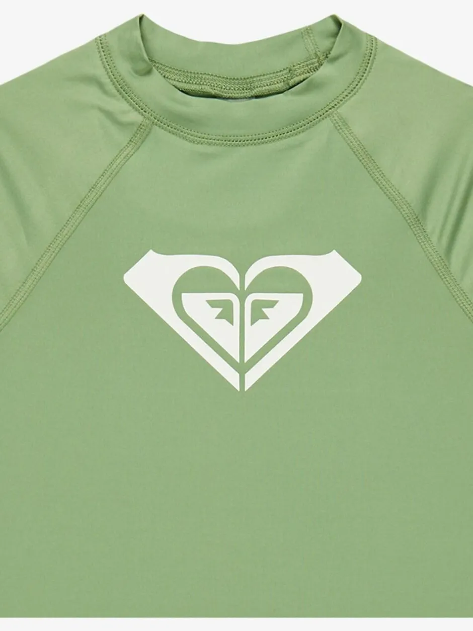 Roxy Girls Wholehearted Short Sleeve Logo Rash Vest Green Outlet