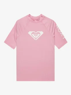 Roxy Girls Wholehearted Short Sleeve Logo Rash Vest Pink Best