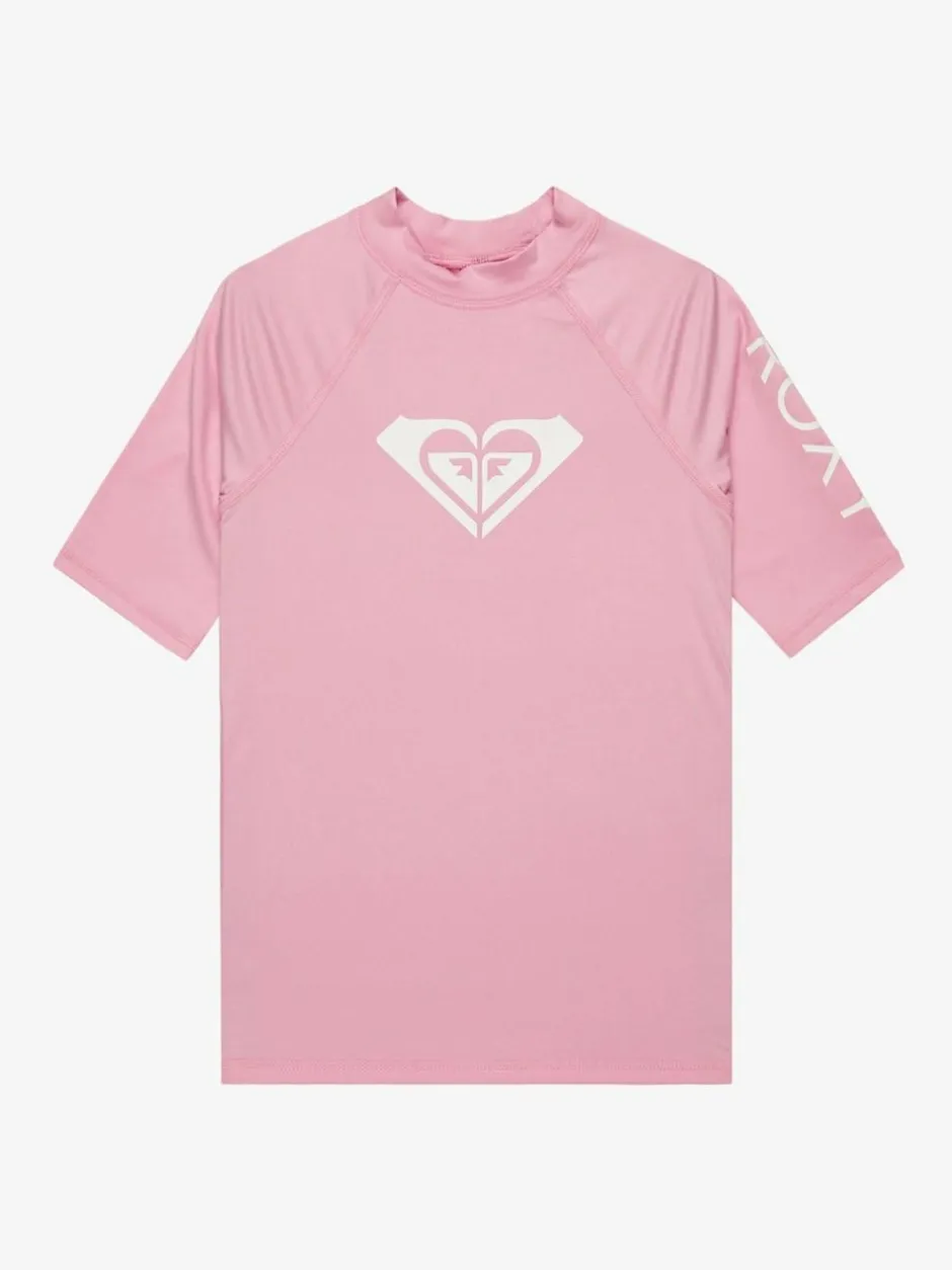 Roxy Girls Wholehearted Short Sleeve Logo Rash Vest Pink Best