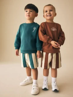 Next Rust Brown and Teal Crew Neck Sweatshirt and Shorts 2 Pack Set (3mths-7yrs) Outlet