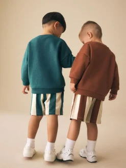 Next Rust Brown and Teal Crew Neck Sweatshirt and Shorts 2 Pack Set (3mths-7yrs) Outlet