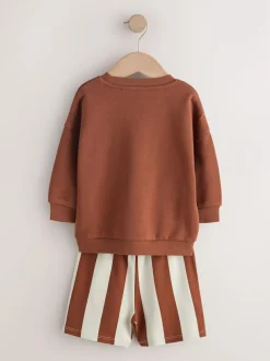 Next Rust Brown and Teal Crew Neck Sweatshirt and Shorts 2 Pack Set (3mths-7yrs) Outlet